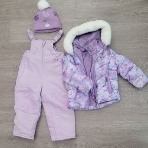 Purple Winter Jacket and Snow Pants Set with Hat